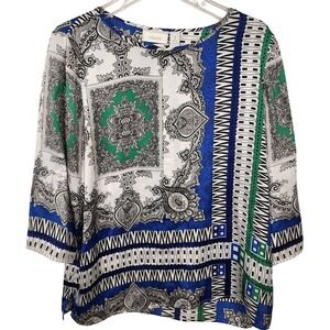Chicos Womens Paisley Print Blouse‎ Top Sz 1 White Blue Green Layering Boho chic